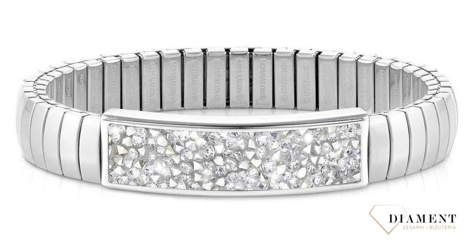 Bransoletka Nomination Italy z kolekcji Extension Glitter. Elastyczna bransoletka wykonana ze stali szlachetnej, zdobiona sypanymi, błyszczącymi srebrnymi kryształkami..jpg